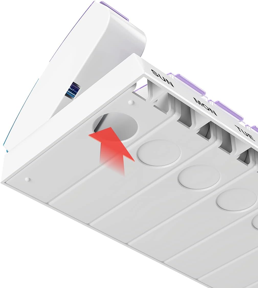 Ezy Dose Weekly (7-Day) AM/PM Pill Organizer, Vitamin and Medicine Box, Small Pop-out Compartments, 2 Times a Day, Blue and Purple Lids - 24hrsmart